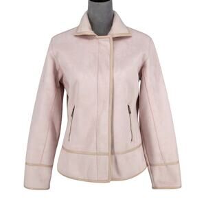 E Studio Jacket Womens Medium Pale Pink Full Zip Snaps Microfiber Pockets Moto
